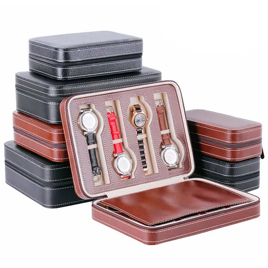 2 Slots PU Leather Zipper Watch Bag